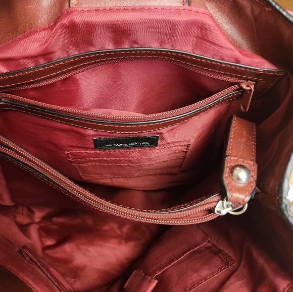 Wine Red Italian Leather Handbag with Silver Hardware - Picture 5 of 9